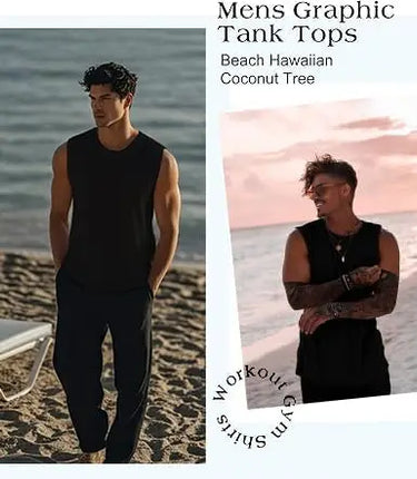 Mens Tank Tops Workout Sleeveless Shirts Summer Solid Color Polyester Quick Drying Tanks for Men Summer Beach Sports T-Shirts
