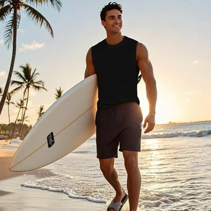 Mens Tank Tops Workout Sleeveless Shirts Summer Solid Color Polyester Quick Drying Tanks for Men Summer Beach Sports T-Shirts