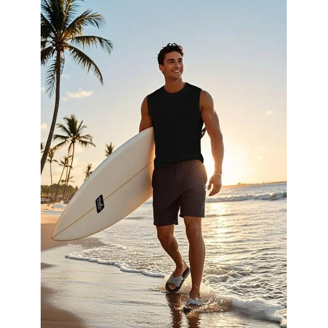 Mens Tank Tops Workout Sleeveless Shirts Summer Solid Color Polyester Quick Drying Tanks for Men Summer Beach Sports T-Shirts