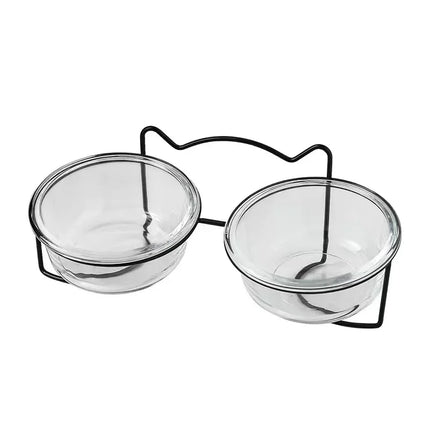 2x300ml Double Glass Cat Dog Bowl Puppy Food Bowl with Iron Frame Gold Stand Raised Water Feeder Bowl Pet Supplies Accessories