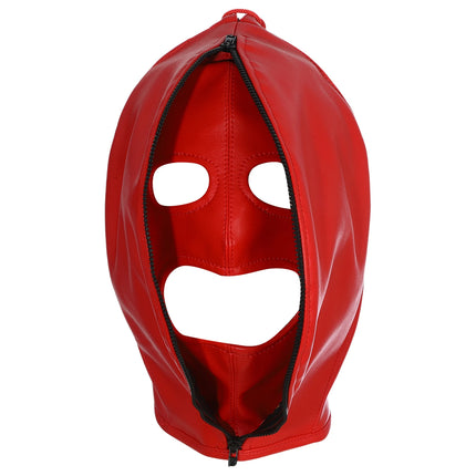 Leather Mask Full Face Double Layer Headgear Zip Head Hood Adjustable Lace-Up Leather Bondage Masks Halloween Cosplay Party Mask