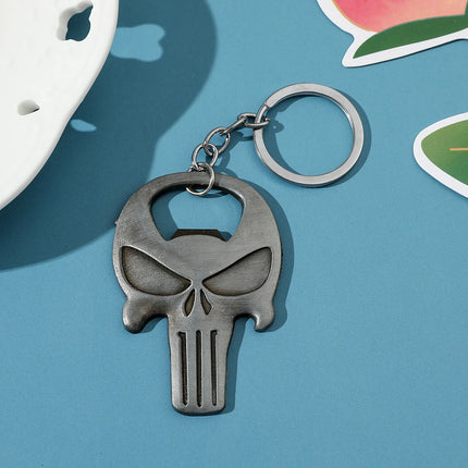 Halloween Punisher Skull Keychain Vintage Skull Metal Badge Pendant Beer Bottle Opener Car Backpack Key Holder Accessories Gift