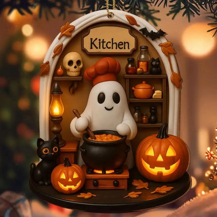 Cute Reading Ghost Halloween Ghost Ornaments 2D Flat Halloween Spooky Decorations Decorative Pendant Party Supplies