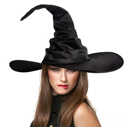 Halloween Witch Hat - Foldable Wizard Cosplay Headgear, Black Devil Cap for Adults Women Men, Party Costume & Decor