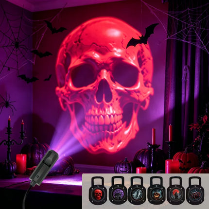 Halloween USB LED Projection Lamp,3/6pcs Patterns Light Ghost,bat,Spider,Skeleton,Halloween Atmosphere Light Festive Decoration