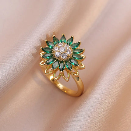 Fidget Anti Stress Anxiety Rings for Women Stainless Steel Gold-plated Rotatable Sun Star Evil Eye Sunflower Spinner Rings