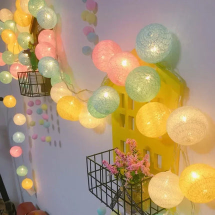 Halloween Cotton Garland Balls Lights String Christmas Outdoor Hanging Party Baby Kids Room Bed Fairy Lights Wedding Decorations