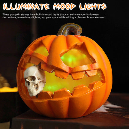 Halloween Ghost Pumpkin Lantern Decor Pumpkin Eating Skull Statue Table Centerpieces for Porches Gardens Patios Ornament