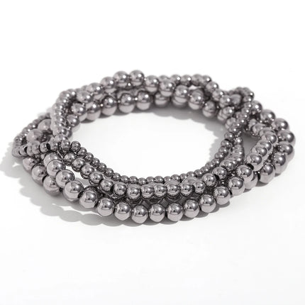 E.B.belle Gold Plated Silver Color Elastic Beads Bracelets Bangles For Woman Waterproof Stainless Steel Beaded Chain Bracelet