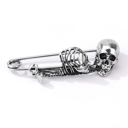 Vintage Halloween Skeleton Brooch Creative Punk Style Retro Skull Pin Clothing Accessories Spooky Gothic Skull Badge Lapel Pins