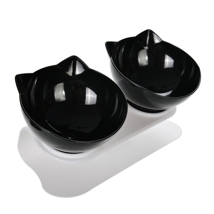 Cute Cat Ear Double Bowls for Cats Food and Water Raised Stand Kitten Feeding Bowl Cervical Protection Anti-Slip Pet Supplies