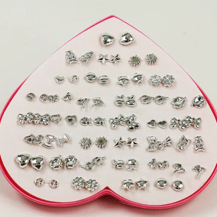 New Design Random 36 Pairs/Lot Lovely Mini Earing Cute Snowflakes Cat Butterfly Stud Earrings For Girl Fashion Daily Ear Jewelry