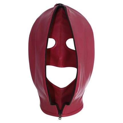 Leather Mask Full Face Double Layer Headgear Zip Head Hood Adjustable Lace-Up Leather Bondage Masks Halloween Cosplay Party Mask