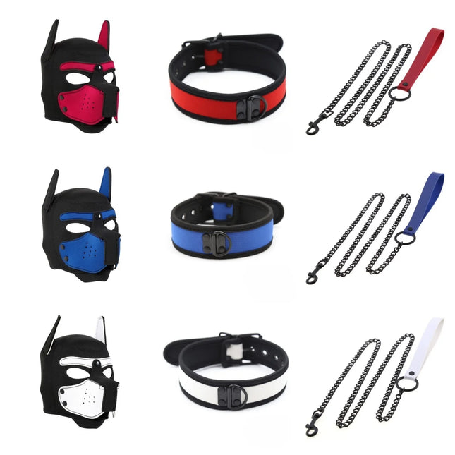 Unisex Halloween Pupply Play Party Sexy Costumes of Men Women Latex Open Mouth Hole Dog Headgear Full Face Fetish Mask Hood