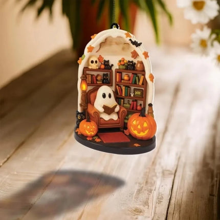 Cute Reading Ghost Halloween Ghost Ornaments 2D Flat Halloween Spooky Decorations Decorative Pendant Party Supplies