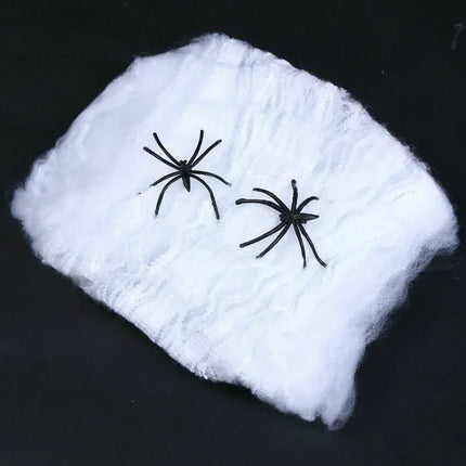 Halloween Elastic Spider Web with Spider Horror Haunted House Yard Scene Arrangement Halloween Party Faux Decorative Props 2025
