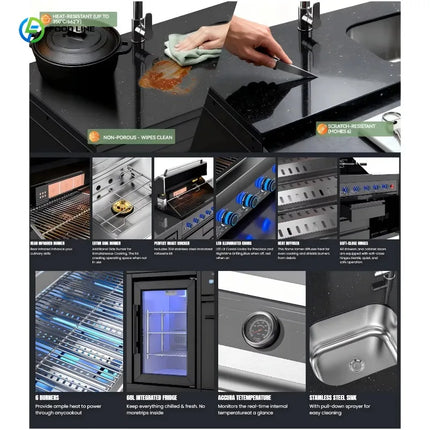 Customized Mobile Kitchen Backyard Cooking Station Outdoor BBQ Grill Modern Design With Sink Refrigerator