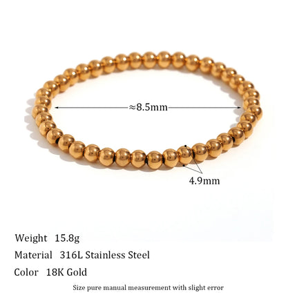 E.B.belle Gold Plated Silver Color Elastic Beads Bracelets Bangles For Woman Waterproof Stainless Steel Beaded Chain Bracelet