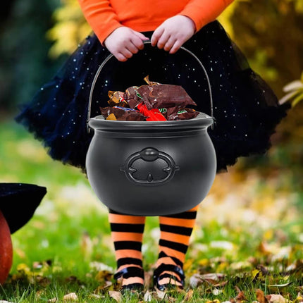 Halloween Candy Bowl Decorations  Black Plastic Cauldron Bowls with Iron Rack, Halloween Party Decorations Candy Bucket