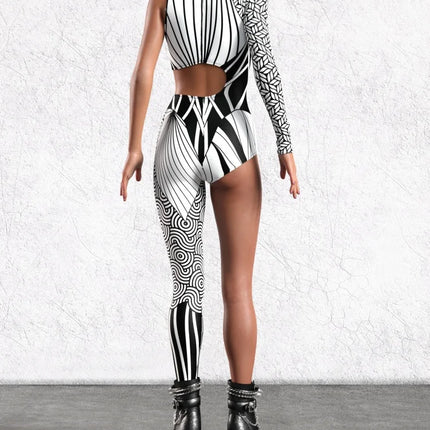 Halloween Unisex 3D Painted Cyberpunk Art Irregular Lines Bodysuit Holiday Party Role Playing Tights Costume Performance Tights