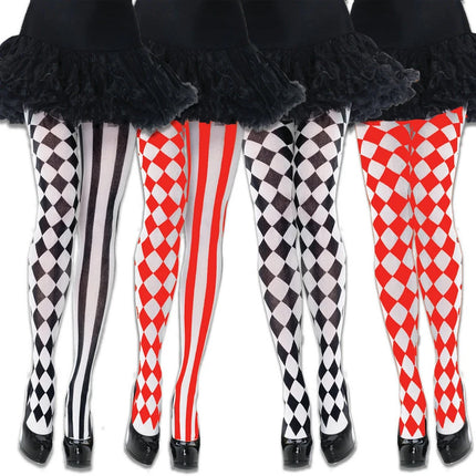 Halloween Cosplay Pantyhose Diamond Stripe Pattern Asymmetric Tights Gothic Lolita Stockings Carnival Clown Costume Accessories