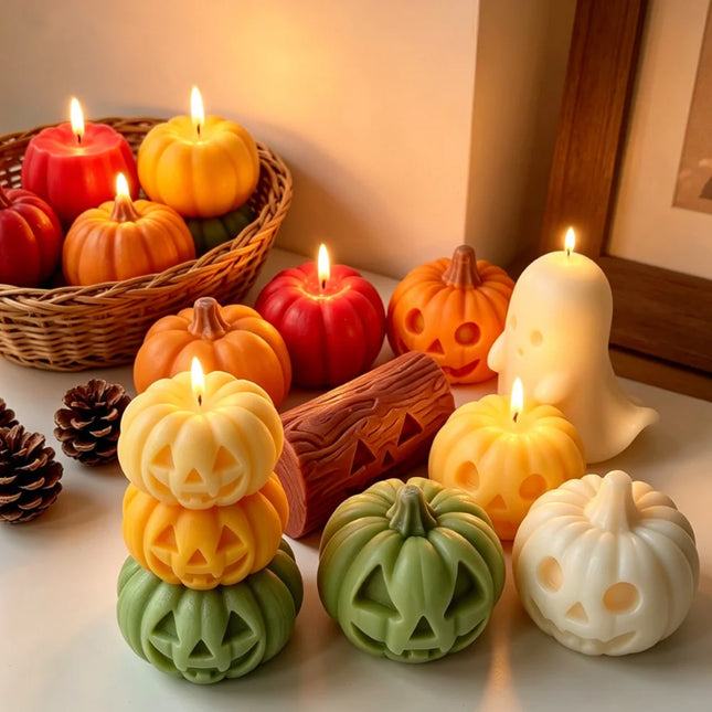 Halloween Mini Ghost Pumpkin Silicone Mold - 3D Stackable Candle Mold for DIY Soap Resin Plaster & Home Decor