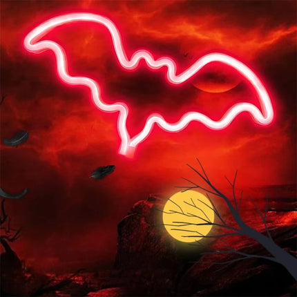 Halloween Bat Spirit LED Neon Wall Decor for Party Gift - Terrifying Atmosphere - USB or Battery Powered