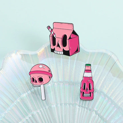 Halloween Skull Candy Lollipop Enamel Pins Goth Skeleton Soda Drink Jiuce Spooky Brooches Lapel Badge Jewelry Gifts for Friends