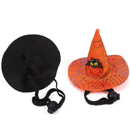 Halloween Pet Decoration Sequin Spider Web Witch Hat Elastic Headband Pet Dog Pumpkin Bat Hat Happy Halloween Day Pet Supplies