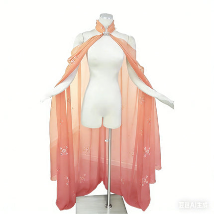 Halloween Costume Women Shawl Cape Cloak Medieval Neck Cape Shawl Cosplay Princess Witch Bride Party Chiffon Light Coat Robe