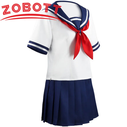 Halloween Party Girl's Navy Blue Sailor Skirt Pantyhose Loli Black Leather Shoes Yandere Simulator Ayano Aishi Cosplay Costume