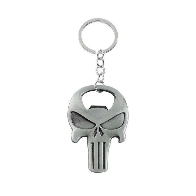 Halloween Punisher Skull Keychain Vintage Skull Metal Badge Pendant Beer Bottle Opener Car Backpack Key Holder Accessories Gift