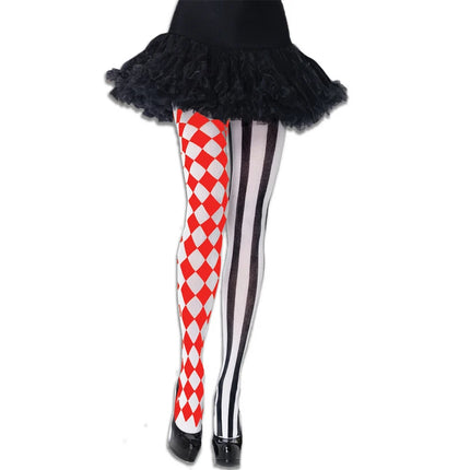 Halloween Cosplay Pantyhose Diamond Stripe Pattern Asymmetric Tights Gothic Lolita Stockings Carnival Clown Costume Accessories