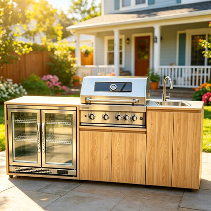 Mobile Kitchen On Wheels With Sink, Practical Unit,Ideal Decor & Accessories For Backyard,Garden Patio Daily Use & Entertainment