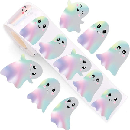 500pcs Halloween Ghost Stickers Roll Ghost Laser Stickers Decorative Self-Adhesive Paper Decals for Halloween Party Favors