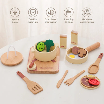 Kid Wooden Kitchen Toy Baby Play Kitchen Building Block Model Set Newborn Pretend Cooking Food Kitchen Toys Simulation Game Gift