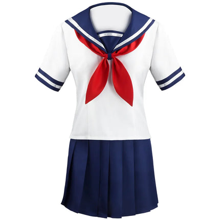 Halloween Party Girl's Navy Blue Sailor Skirt Pantyhose Loli Black Leather Shoes Yandere Simulator Ayano Aishi Cosplay Costume