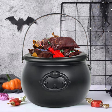 Halloween Candy Bowl Decorations  Black Plastic Cauldron Bowls with Iron Rack, Halloween Party Decorations Candy Bucket