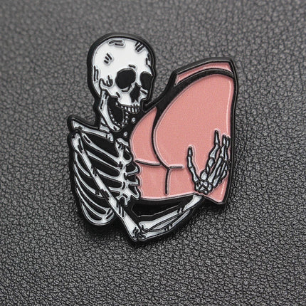 Halloween Fun Metal Paint Badge Cartoon Skeleton Butt Pattern Brooch Clothing Accessories