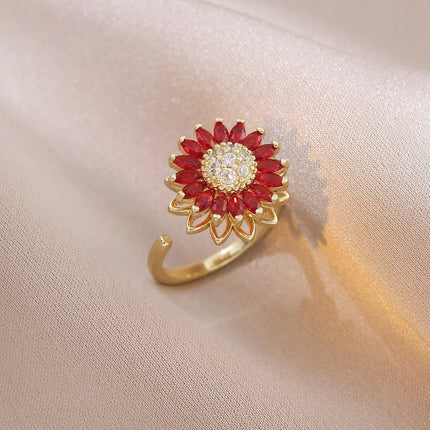 Fidget Anti Stress Anxiety Rings for Women Stainless Steel Gold-plated Rotatable Sun Star Evil Eye Sunflower Spinner Rings