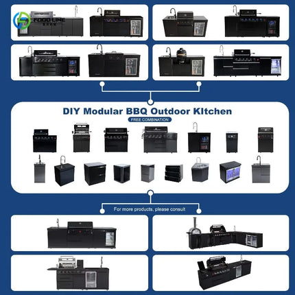 Customized Mobile Kitchen Backyard Cooking Station Outdoor BBQ Grill Modern Design With Sink Refrigerator