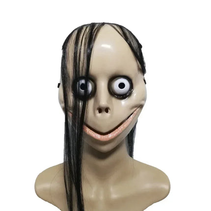 Halloween Horror with Long Hair Cosplay Female Ghost Mask Roleplay MO Masks Funny Mask V-shaped Mouth Mask Party Tricky Toys