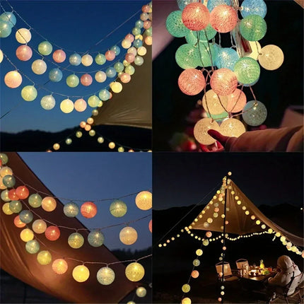 Halloween Cotton Garland Balls Lights String Christmas Outdoor Hanging Party Baby Kids Room Bed Fairy Lights Wedding Decorations