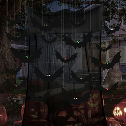 12pcs Hanging Bats Halloween Outdoor Decor Large Flying Plastic Bats 3 Sizes Hang on Trees Porches Yards Lawns Halloween Indoors