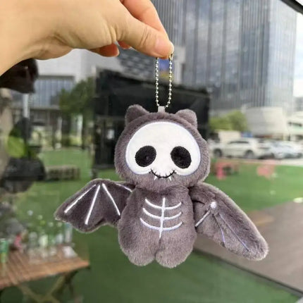 Halloween Cartoon Skeleton Bat Plush Doll Keychain; Creative Kids Bag Accessory Holiday Present