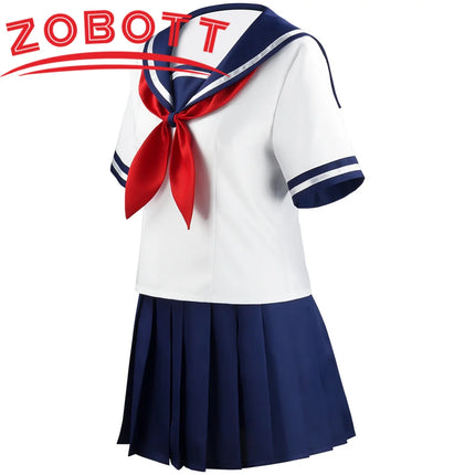 Halloween Party Girl's Navy Blue Sailor Skirt Pantyhose Loli Black Leather Shoes Yandere Simulator Ayano Aishi Cosplay Costume