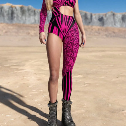 Halloween Unisex 3D Painted Cyberpunk Art Irregular Lines Bodysuit Holiday Party Role Playing Tights Costume Performance Tights