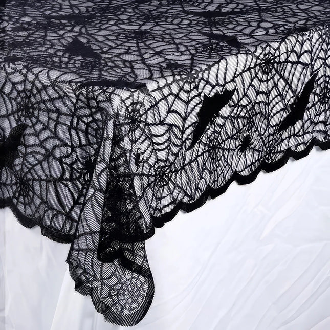1 Piece Halloween Lace Tablecloth Bat Net Skull Pattern Rectangular Shape For Party Decoration Haunted House Pumpkin Design