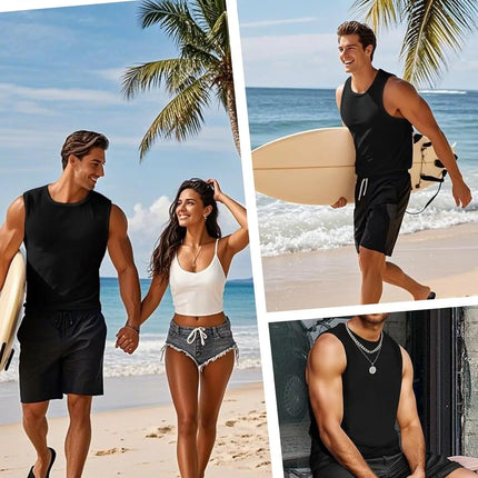 Mens Tank Tops Workout Sleeveless Shirts Summer Solid Color Polyester Quick Drying Tanks for Men Summer Beach Sports T-Shirts