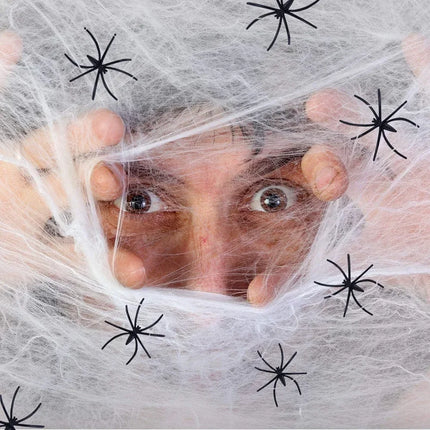 Halloween Elastic Spider Web with Spider Horror Haunted House Yard Scene Arrangement Halloween Party Faux Decorative Props 2025